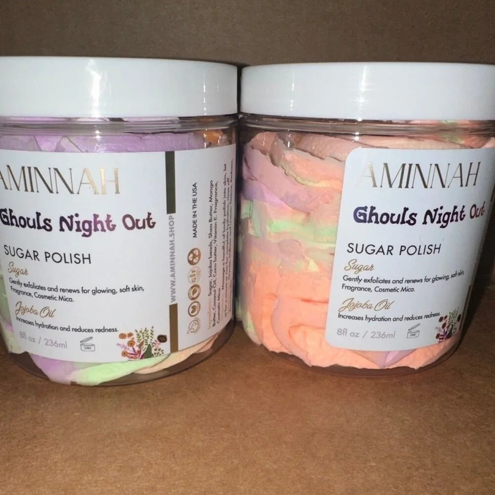 Aminnah AMNH Skincare Ghouls Night‎ Out Sugar Polish Jojoba Oil Body Scrub Set